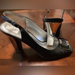 Black Nicole Miller open toed 4.5” heels